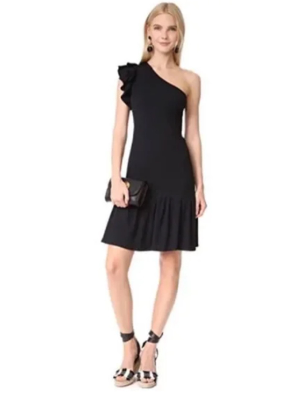 Rebecca Taylor One-Shoulder Ribbed Dress, Black Size Medium